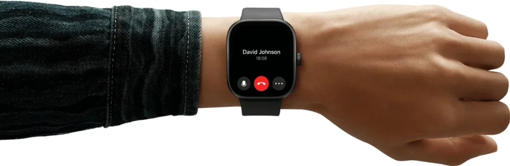 Κλήση Bluetooth από το μαύρο Redmi Watch 4 στον καρπό