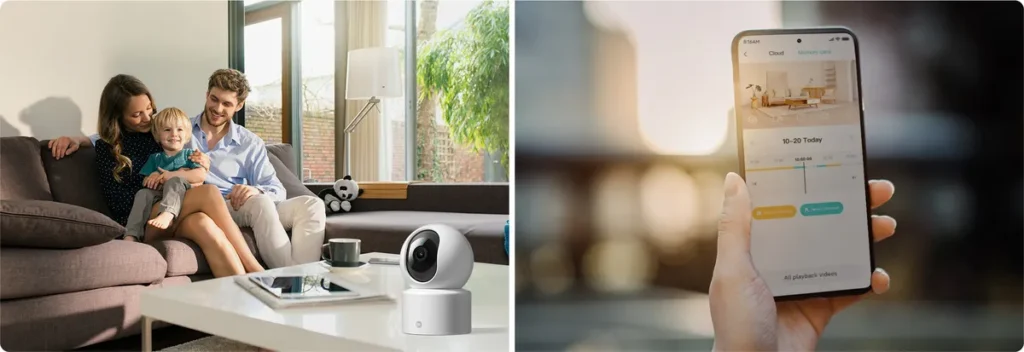 Οικογένεια που μιλά μέσω της κάμερας Xiaomi C301 από το κινητό