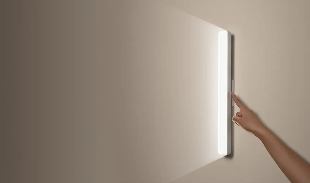 Αφή στο χειριστήριο της Xiaomi Magnetic Reading Light Bar στον τοίχο