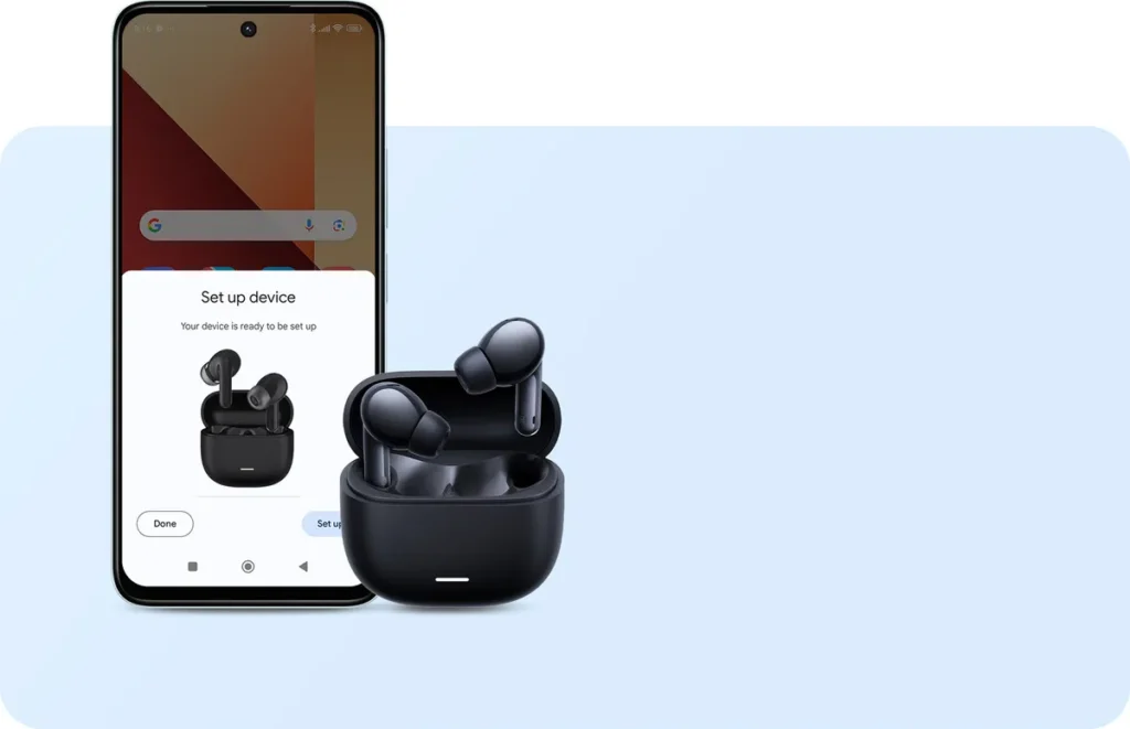 Redmi Buds 6 Lite μαύρα με την εφαρμογή στο κινητό