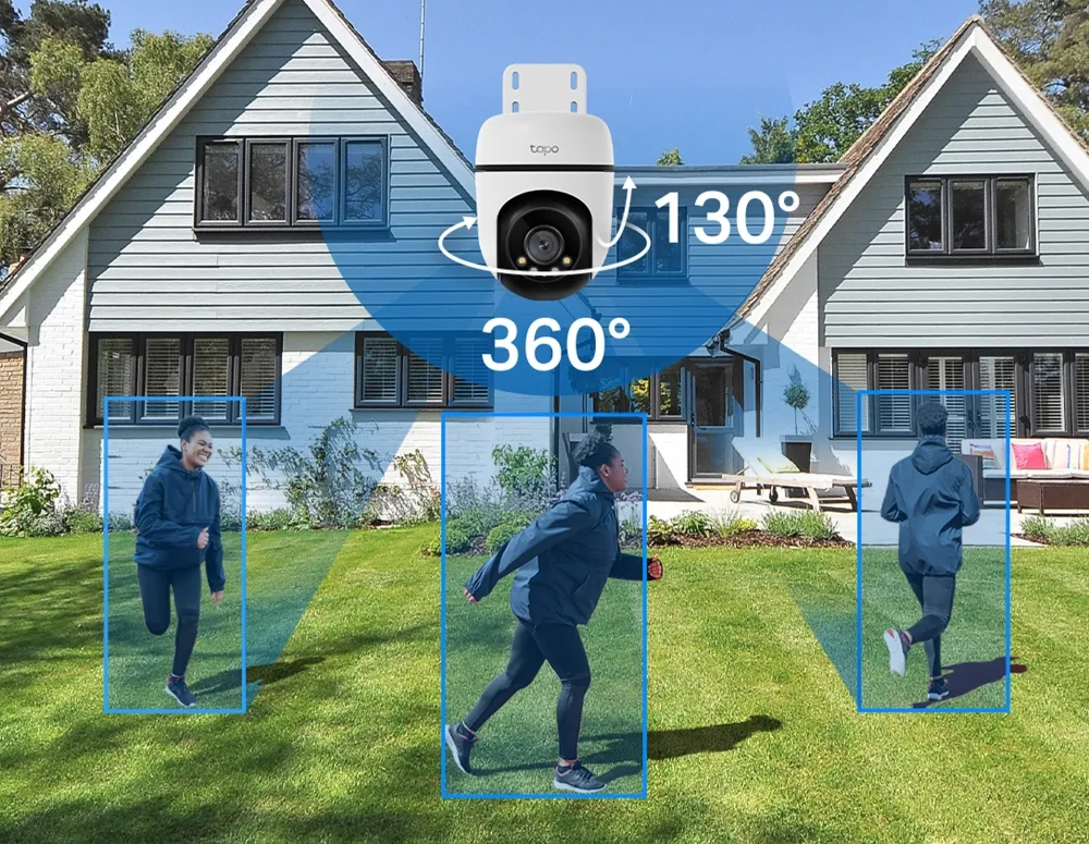 Tapo C500 καλύπτει 360° οριζόντια και 130° κάθετα την αυλή