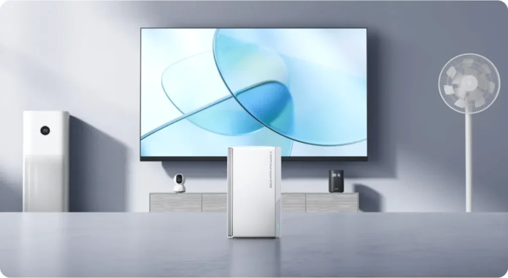 Xiaomi Mesh System AC1200 Access Point Wi‑Fi 5 Dual Band 3 Pack (2.4 & 5GHz) (DVB4484GL) Xiaomi Mesh System AC1200 σε σαλόνι δίπλα στην τηλεόραση
