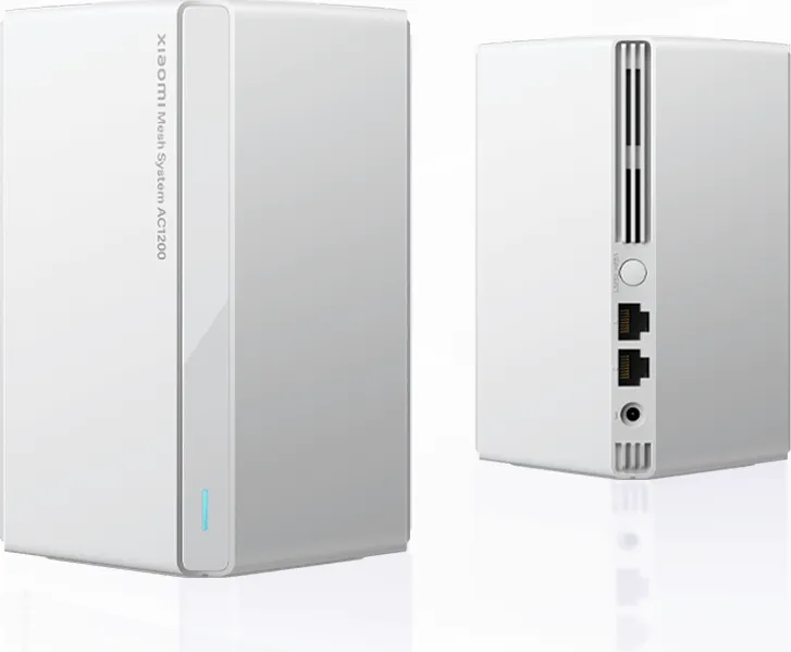 Xiaomi Mesh System AC1200 Access Point Wi‑Fi 5 Dual Band 3 Pack (2.4 & 5GHz) (DVB4484GL) Xiaomi Mesh System AC1200 μπροστινή και πίσω όψη με θύρες Gigabit
