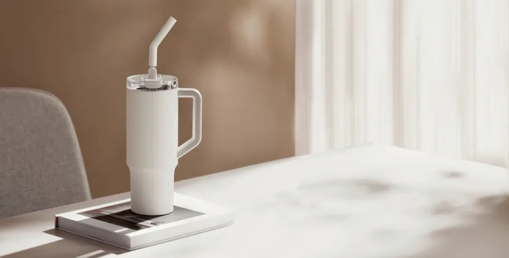 Xiaomi Straw Thermo Mug 1L, White EU (BHR9540GL) Xiaomi Straw Mug σε τραπέζι