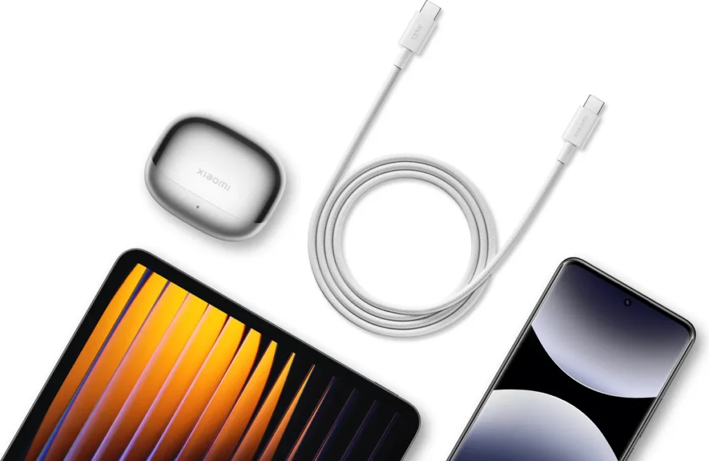 Xiaomi Cable 6A Braided USB-C to USB-C Cable 2m (BHR087AGL) Καλώδιο Xiaomi 6A Braided USB-C σε USB-C με κινητό και tablet