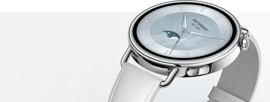 Xiaomi Watch S4 41mm White (BHR07VUGL) Πλαϊνή όψη του Xiaomi Watch S4 41mm με πλαίσιο από ανοξείδωτο ατσάλι