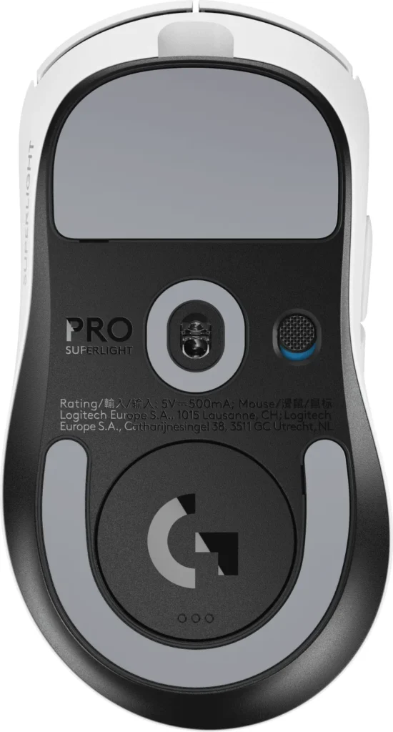Logitech Pro X Superlight 2 DEX Gaming mouse Λευκό (910-007365) PRO X SUPERLIGHT 2 DEX λευκό κάτω πλευρά