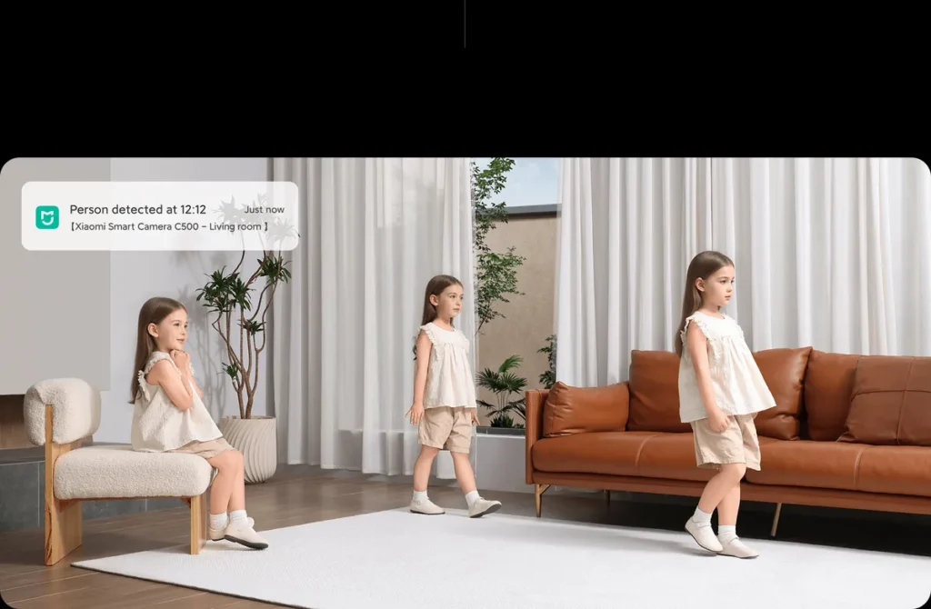 Xiaomi Mi Home Ασύρματη IP Camera C500 360° 6MP (BHR089AEU) Παρακολούθηση ανθρώπου στο σαλόνι με την Xiaomi C500