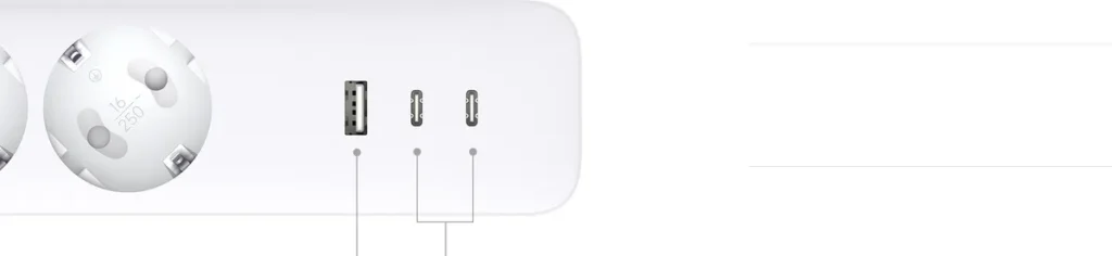 Θύρες USB-A και USB-C του πολύπριζου