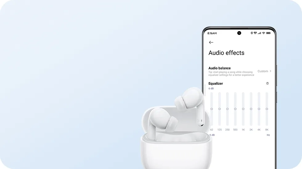 REDMI Buds 8 Lite λευκά με ρυθμίσεις EQ στο κινητό