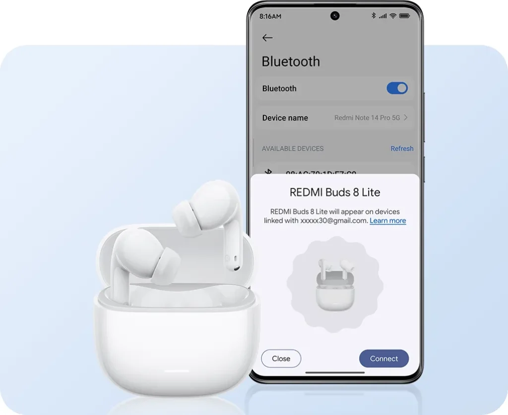 REDMI Buds 8 Lite λευκά και σύζευξη με κινητό