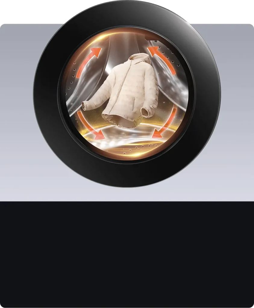 Xiaomi Mijia Front Load Washer Dryer Pro 9/6kg (QMP4603EU) Κάδος του Xiaomi Mijia Washer Dryer Pro με ρούχα στο στέγνωμα