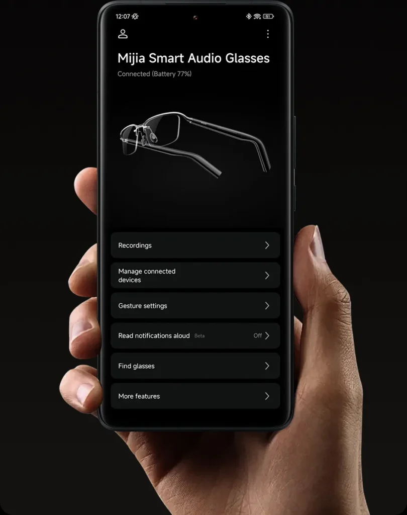 Xiaomi Mijia Smart Audio Glasses Titanium (BHR08VZGL) Εφαρμογή Xiaomi Glasses για τα Mijia Smart Audio Glasses