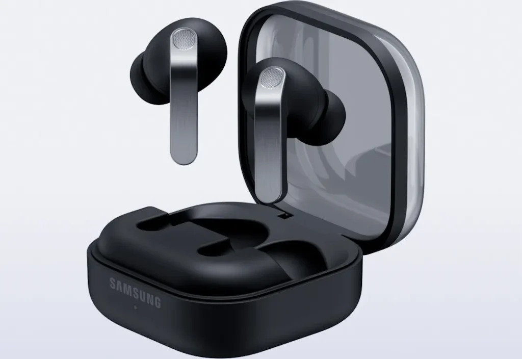 Galaxy Buds4 Pro σε μαύρο χρώμα με ανοιχτή θήκη φόρτισης
