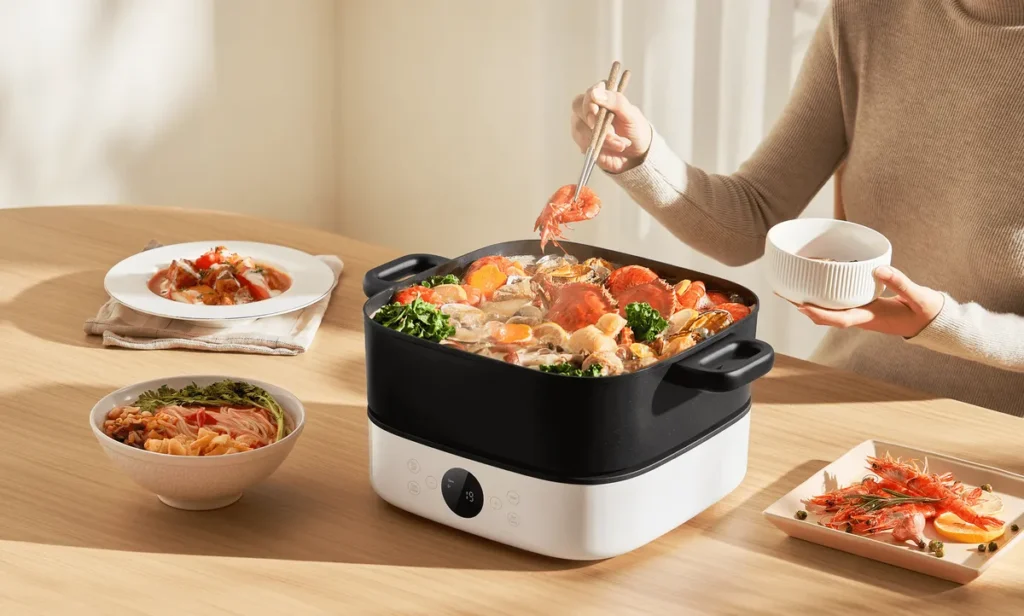 Xiaomi Multifunctional Hot Pot Cooker 6L EU (BHR9704EU) Xiaomi Multifunctional Hot Pot Cooker 6L στο τραπέζι με φαγητό