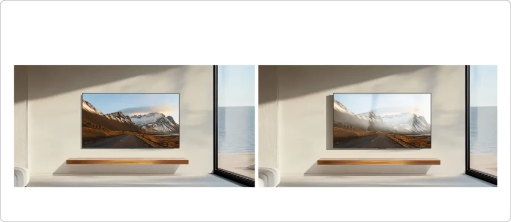 Τηλεόραση Xiaomi TV S Pro Mini LED 65" Smart 4K UHD 2026 (ELA6318EU) Οθόνη χαμηλής ανάκλασης της Xiaomi TV S Pro Mini LED 2026 σε φωτεινό σαλόνι