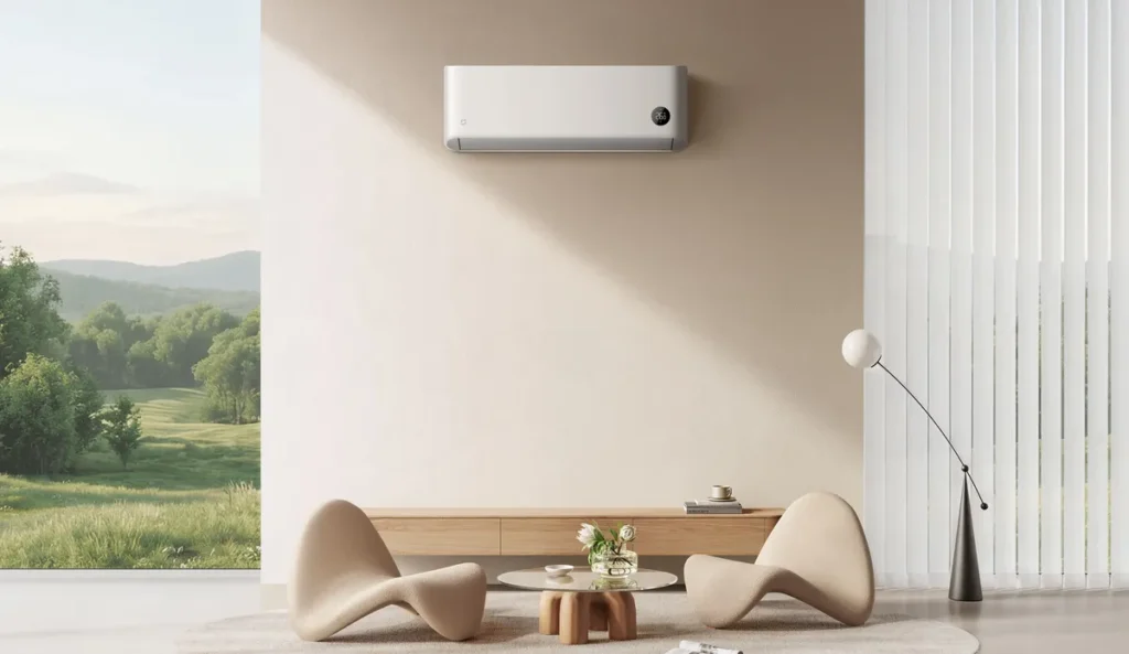 Xiaomi Mijia Eco Κλιματιστικό Inverter 18000 BTU A++/A+ με WiFi (BPE4565EU/BPE4566EU) Κλιματιστικό Xiaomi Mijia Eco 5.2 kW σε φωτεινό σαλόνι