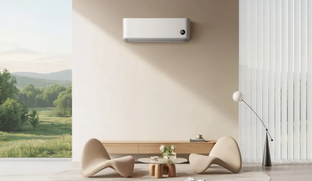 Xiaomi Mijia Eco Κλιματιστικό Inverter 9000 BTU A++/A+ με WiFi (BPE4559EU/BPE4560EU) Κλιματιστικό Xiaomi Mijia Eco 2.6 kW σε φωτεινό σαλόνι