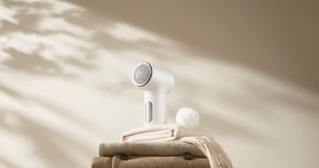 Mijia Lint Remover 2 πάνω σε διπλωμένα ρούχα