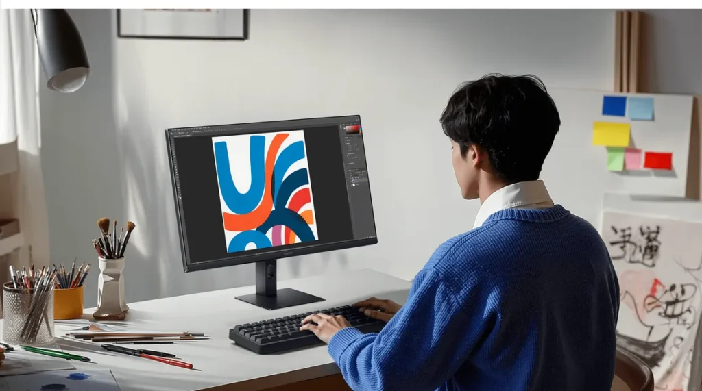 Οθόνη Xiaomi Mi Desktop A27i 2026 IPS Monitor 27" FHD (ELA6410EU) Χρήστης εργάζεται μπροστά στο Xiaomi Monitor A27i 2026