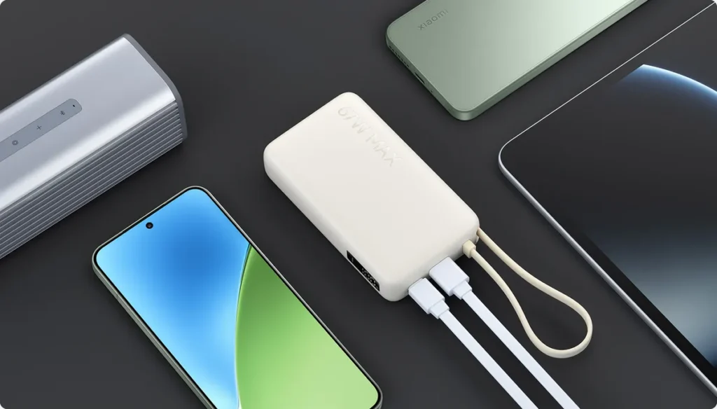 Ταυτόχρονη φόρτιση τριών συσκευών από το Xiaomi 67W Power Bank 10000 Tan