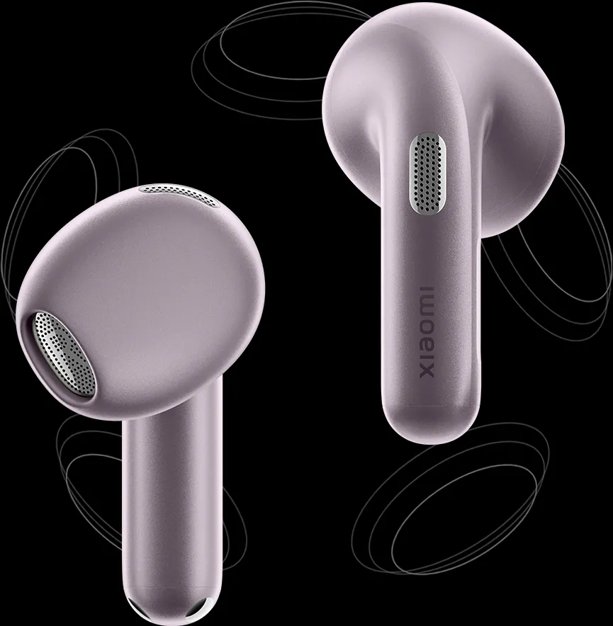 Τα ακουστικά Xiaomi Buds 6 σε Nebula Purple σε μαύρο φόντο