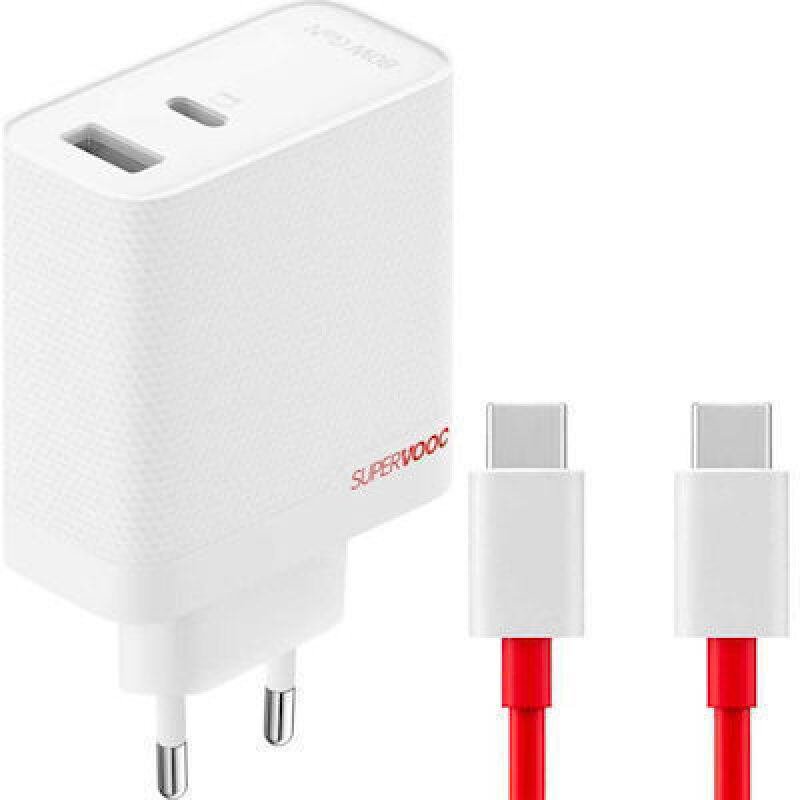 OnePlus Φορτιστής με Dual Port GAN Με Καλώδιο 80W Super Vooc Λευκός (5461100597)