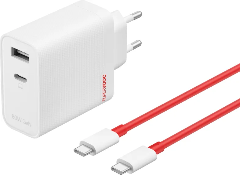 OnePlus Φορτιστής με Dual Port GAN Με Καλώδιο 80W Super Vooc Λευκός (5461100597) OnePlus SUPERVOOC 80W Dual Ports GaN Power Adapter με καλώδιο USB-C σε USB-C