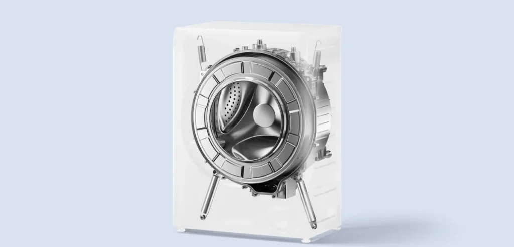 Xiaomi Mijia Front Load Washer 7kg (QMP4716EU) Εσωτερική δομή με διπλή ανάρτηση και αμορτισέρ