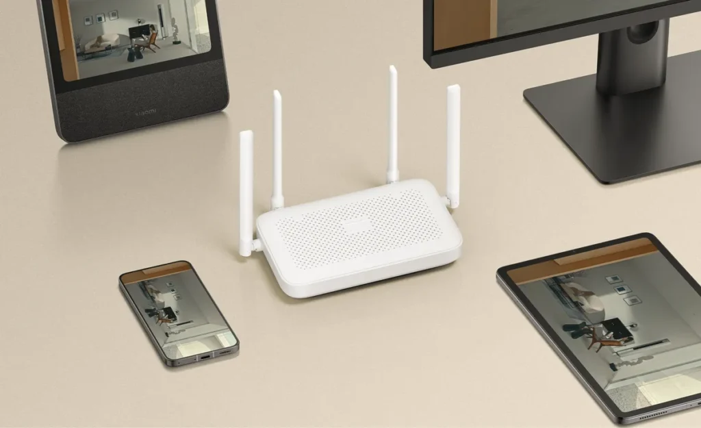 Xiaomi Router AX1500 σε γραφείο με συσκευές