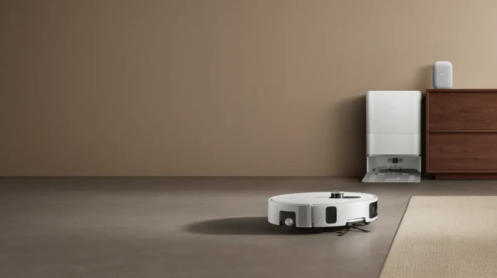 Xiaomi Robot Vacuum 6 Pro Σκούπα Ρομπότ με Wi-Fi White (BHR08X0EU) Xiaomi Robot Vacuum 6 Pro και σταθμός omni σε σαλόνι
